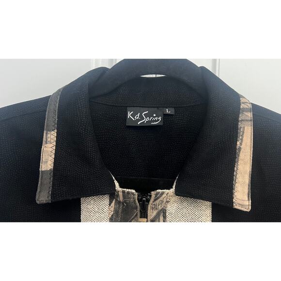 K.d. Spring Women's Zip Front Mixed Media Jacket Black/Tan Size L - Picture 4 of 10